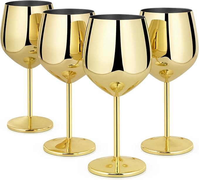 Lifecapido Stainless Steel Wine Glasses Set of 4,